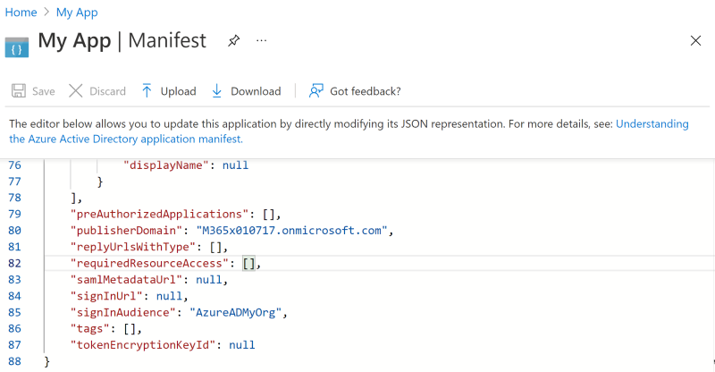 Un fichier manifeste d’inscription d’application vous permet de modifier les attributs de votre application.