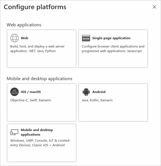 Capture d’écran du volet configuration de la plateforme dans le centre d'administration Microsoft Entra.