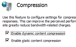 Capture d’écran de la page Compression montrant les deux zones pour activer la compression de contenu dynamique et activer la compression de contenu statique sélectionnée.