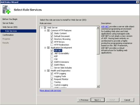 Capture d’écran de la page Sélectionner les services de rôle dans l’Assistant Ajout de rôles. Un .NET S P est sélectionné et mis en surbrillance.