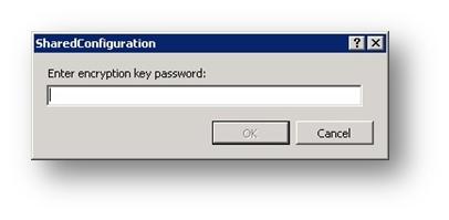 Capture d’écran de la boîte de dialogue Configuration partagée affichant le champ pour entrer le mot de passe de clé de chiffrement.