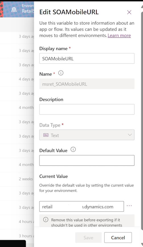 L’image montre comment copier et configurer l’URL pour Store Operations Teams. 