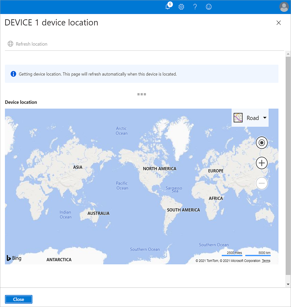 Capture d’écran de la carte d’emplacement de l’appareil qui s’ouvre dans Intune éducation lorsque vous utilisez la nouvelle action Localiser.