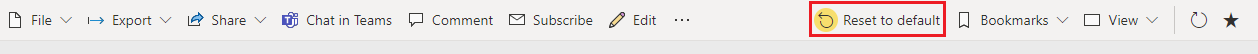 Capture d’écran montrant le bouton Réinitialiser par défaut dans la barre d’action Power BI.