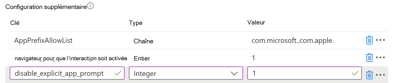 Capture d’écran montrant les options de configuration de l’expérience utilisateur final pour le plug-in d’extension d’application Enterprise SSO sur les appareils macOS dans Microsoft Intune.