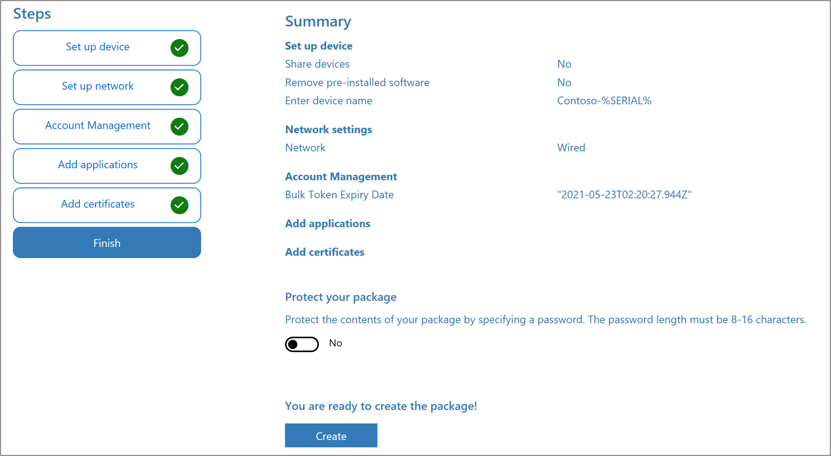 Capture d’écran de la protection des packages dans l’application Concepteur de configuration Windows