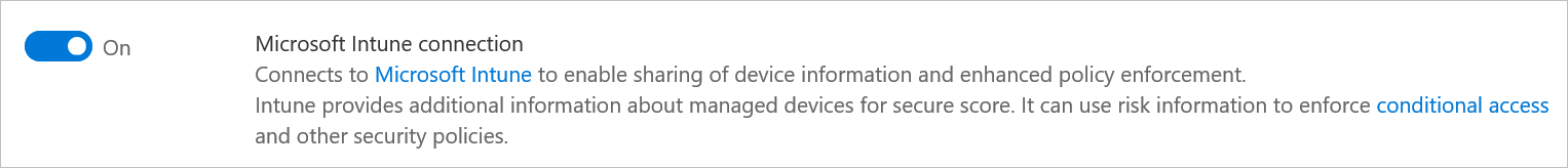 Capture d’écran du paramètre de connexion de Microsoft Intune.