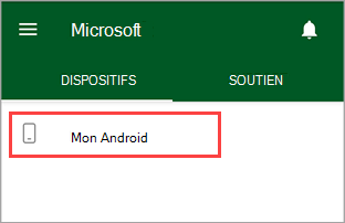 Capture d’écran de l’application Portail d’entreprise, mettant en évidence un appareil appelé « Mon Android ».