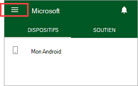 Capture d’écran de l’application Portail d’entreprise, mettant en évidence le bouton de menu.