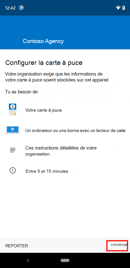 Exemple de capture d’écran de l’écran Configurer l’accès par carte à puce mobile du portail d’entreprise.