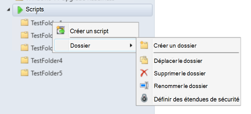 Capture d’écran de la structure des dossiers de scripts dans la console.