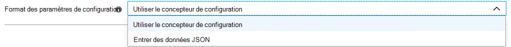 Capture d’écran des options de format des paramètres de configuration