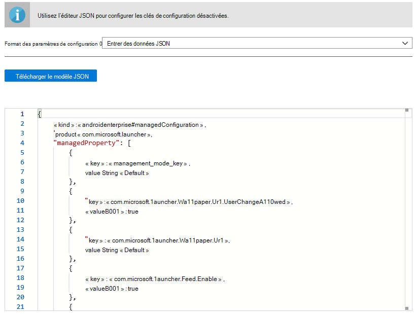 Designer de configuration - Données JSON