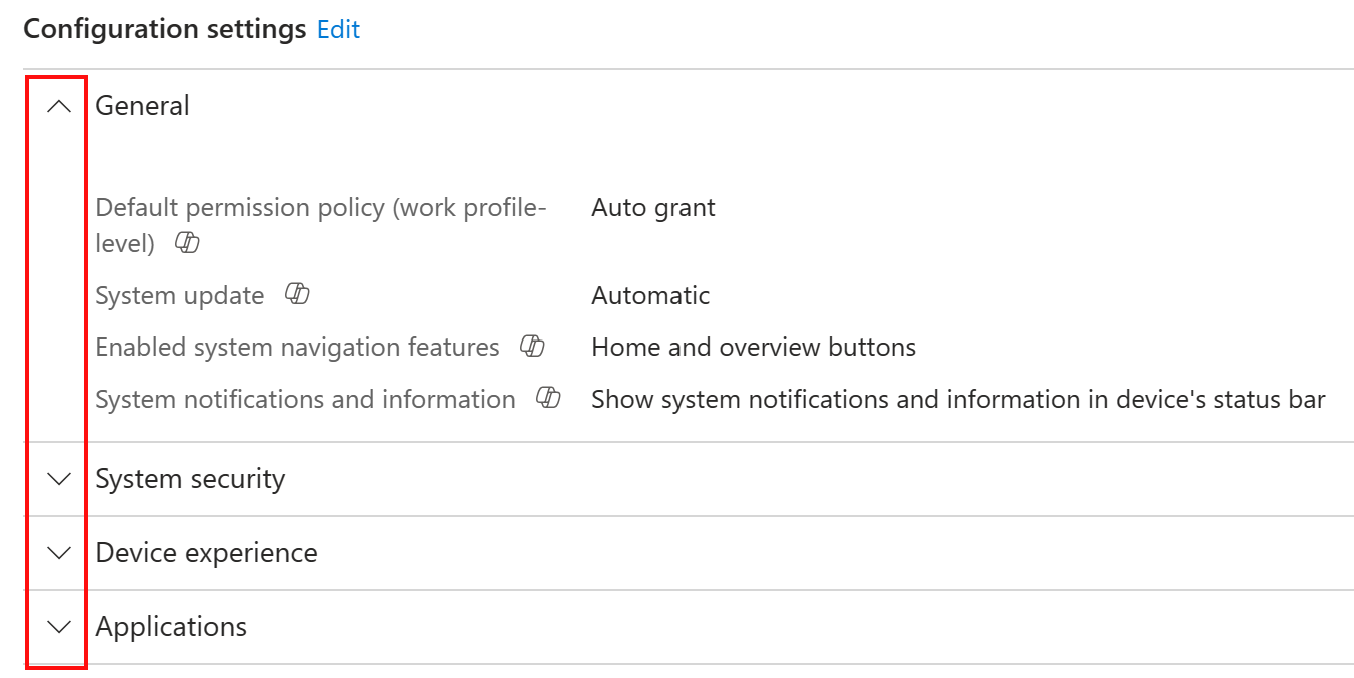 Capture d’écran montrant comment développer une catégorie pour afficher l’info-bulle Copilot dans Microsoft Intune et le Centre d’administration Intune.