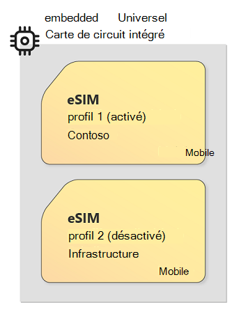 Image de la technologie eUICC et eSIM montrant un exemple de circuit carte avec plusieurs profils eSIM