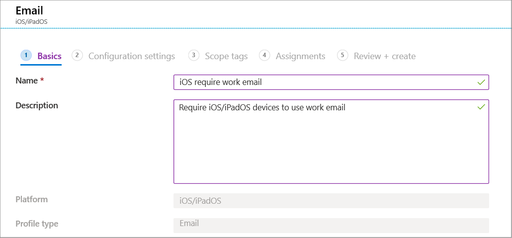 Créez un profil de configuration d’appareil de messagerie pour les appareils iOS/iPadOS dans Microsoft Intune et le Centre d’administration Intune.