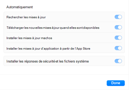 Les paramètres de mise à jour logicielle sont grisés une fois que la stratégie de mise à jour du catalogue des paramètres Intune s’applique à un appareil macOS Apple.