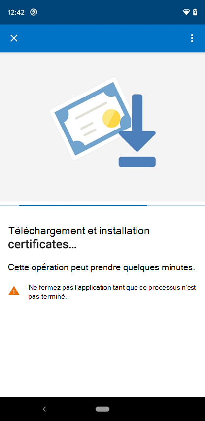 Exemple de capture d’écran de l’écran « Téléchargement et installation des certificats » du portail d’entreprise