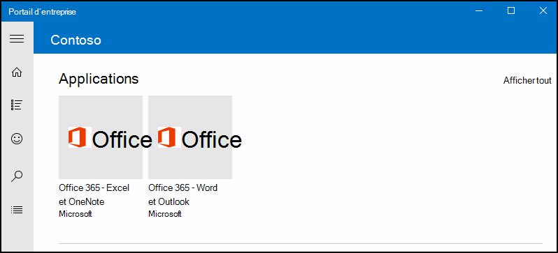 L’application Portail d’entreprise pour Windows montrant 2 versions d’Office côte à côte.