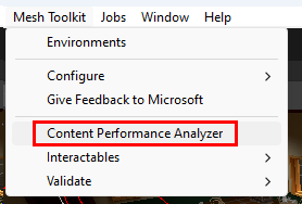 Accès au contenu Analyseur de performances via le menu Unity