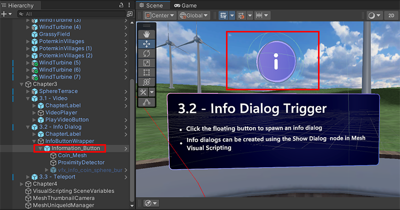 Capture d’écran d’une instance InformationButton dans le didacticiel Mesh 101.