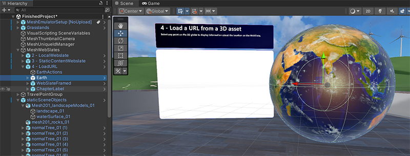 Capture d’écran d’une instance de préfabriqué Earth dans le didacticiel Mesh 101.