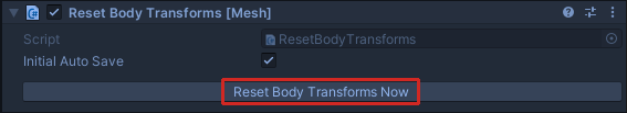 Capture d’écran du composant Réinitialiser les transformations de corps en mode lecture avec le bouton Réinitialiser la transformation du corps maintenant mis en surbrillance.