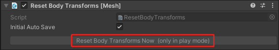 Capture d’écran du composant Réinitialiser les transformations du corps en mode Édition avec le bouton Réinitialiser les transformations de corps maintenant uniquement en mode lecture mis en surbrillance.