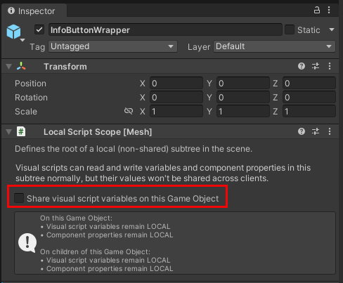 Capture d’écran 3.2 - Info_Dialog Hiérarchie GameObject avec Information_Button sélectionné