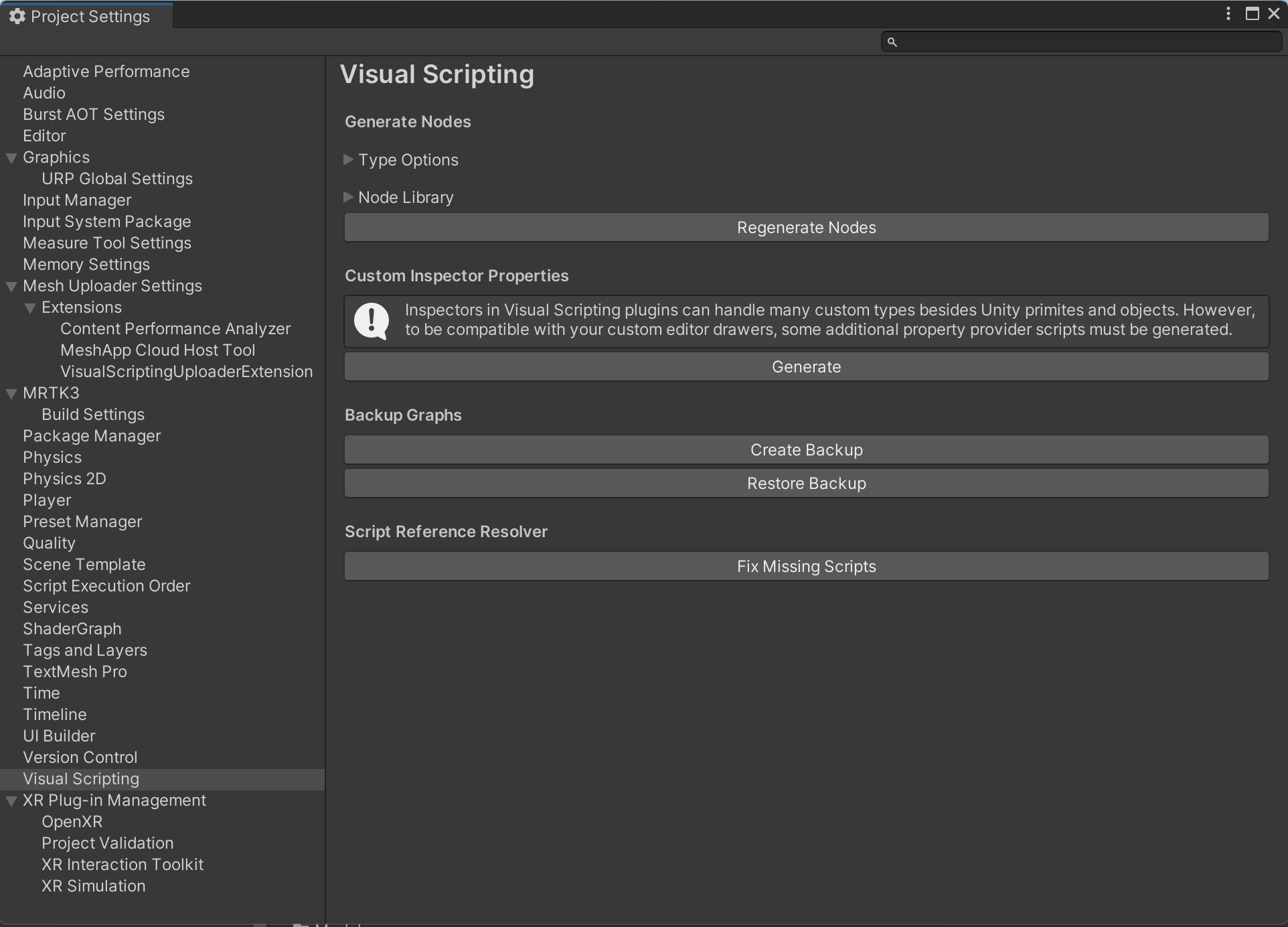 Capture d’écran de la page Script visuel dans Unity.