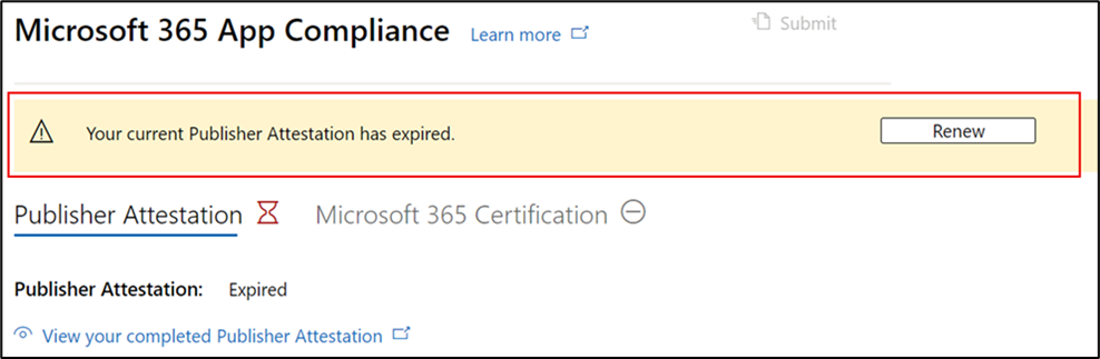 Flux de travail d’attestation et de renouvellement de certification Microsoft 365 Publisher