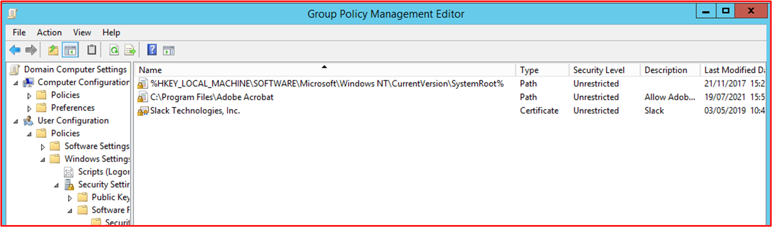 Capture d’écran montrant la configuration en ligne avec le contrôle ci-dessus.