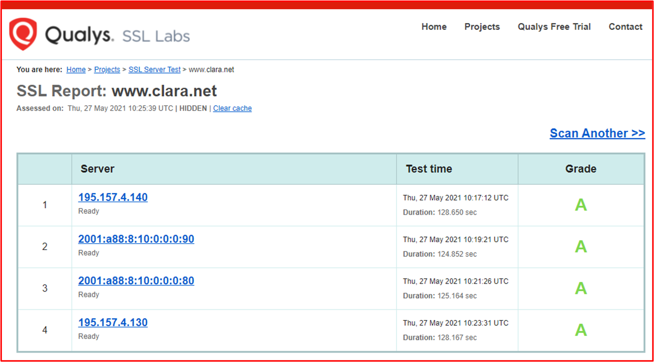 capture d’écran montrant les résultats de l’écouteur webclaranet1