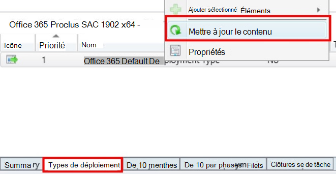 Capture d’écran montrant la console Configuration Manager.