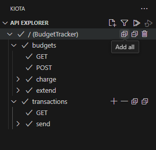 L’interface utilisateur Kiota pour sélectionner les opérations