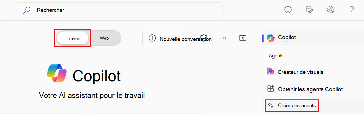 Point d’entrée du générateur d’agent Copilot dans Microsoft 365 Copilot