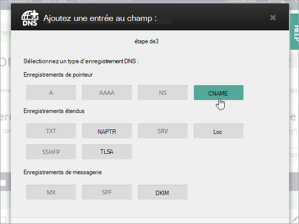 OVH Ajouter un type d’enregistrement CNAME.