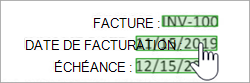 Capture d’écran de la zone de document montrant comment sélectionner un champ d’entité.