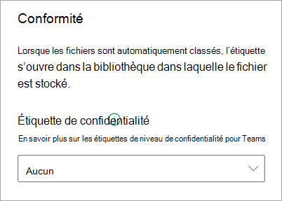 Capture d’écran du volet Paramètres du modèle montrant le menu d’étiquette de confidentialité.