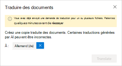 Capture d’écran montrant le message à attendre quelques minutes et réessayer.