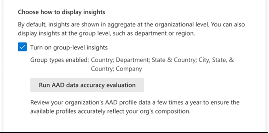 Capture d’écran : Activer les insights au niveau du groupe dans le score d’adoption