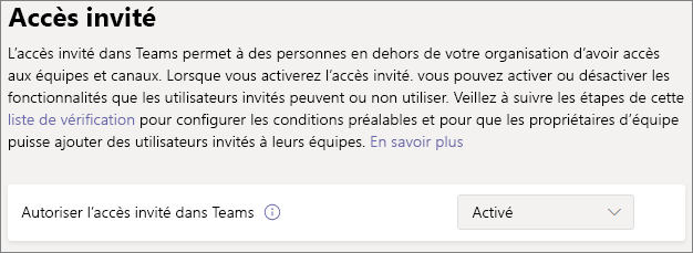 Capture d’écran du bouton bascule Accès invité Teams.