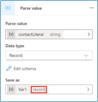 Capture d’écran montrant que la variable cible pour les données analysées a le type souhaité - Enregistrement.