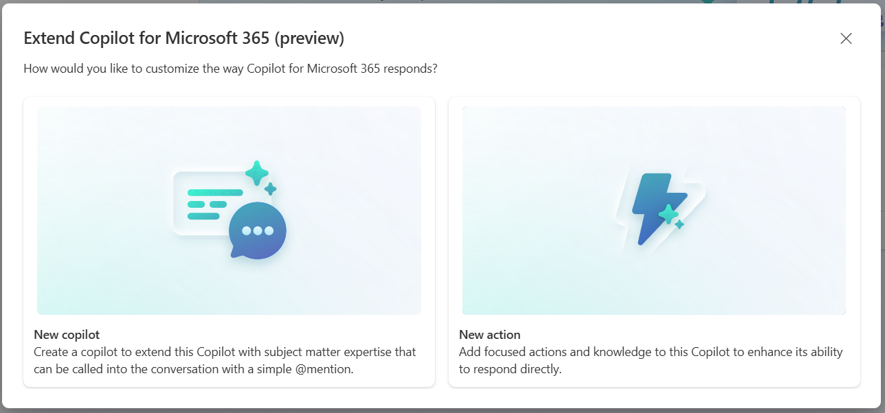Capture d’écran du sélecteur d’extensions Copilot pour Microsoft 365