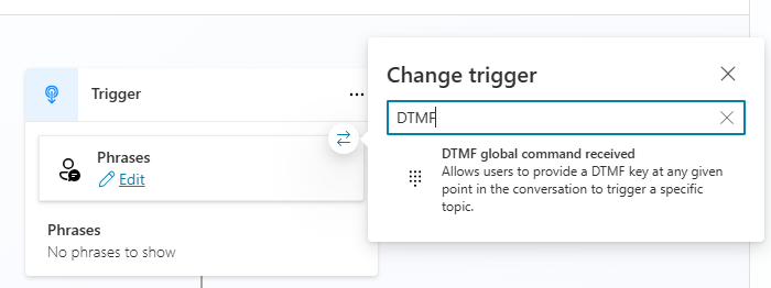 Capture d’écran de l’icône Commande globale DTMF reçue.