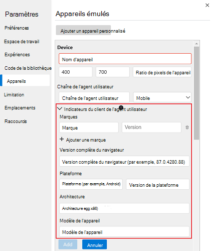 Définition des indicateurs de client de l’agent utilisateur