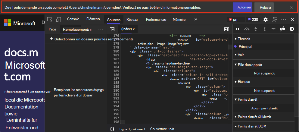 Octroi à DevTools de l’accès à un dossier