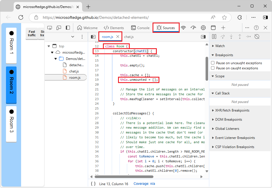 Code source JavaScript dans l’outil Sources