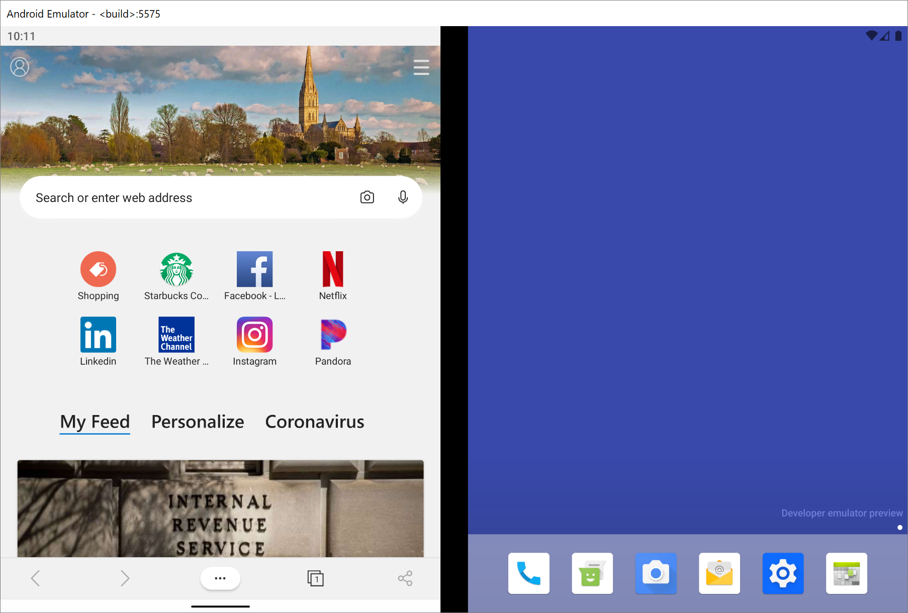 L’application Microsoft Edge sur l’émulateur Surface Duo