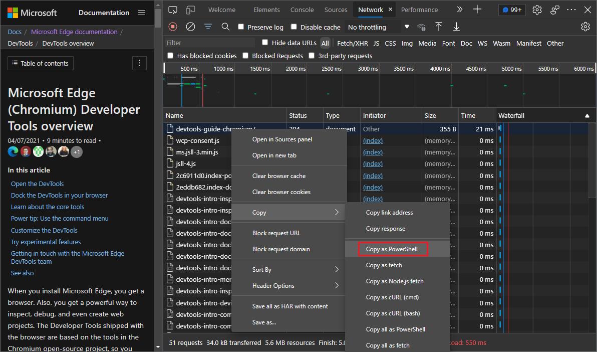 Commande Copier en tant que PowerShell